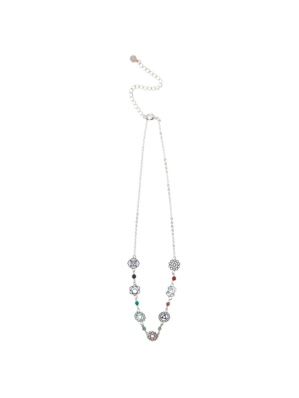 Lotus and luna, Silver Seven Chakras Healing Necklace